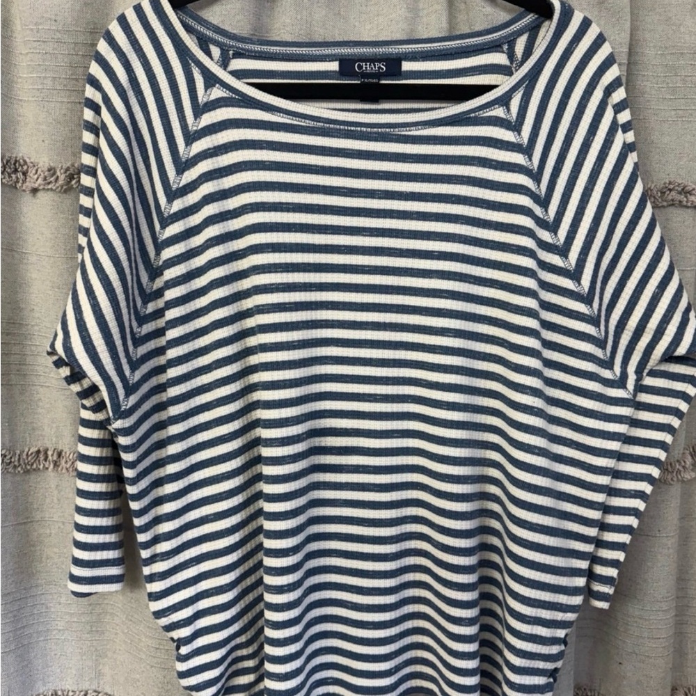 Chaps Petites Boat Neck Woman’s Striped Top Sailor Nautical Side Tie-Petite XL